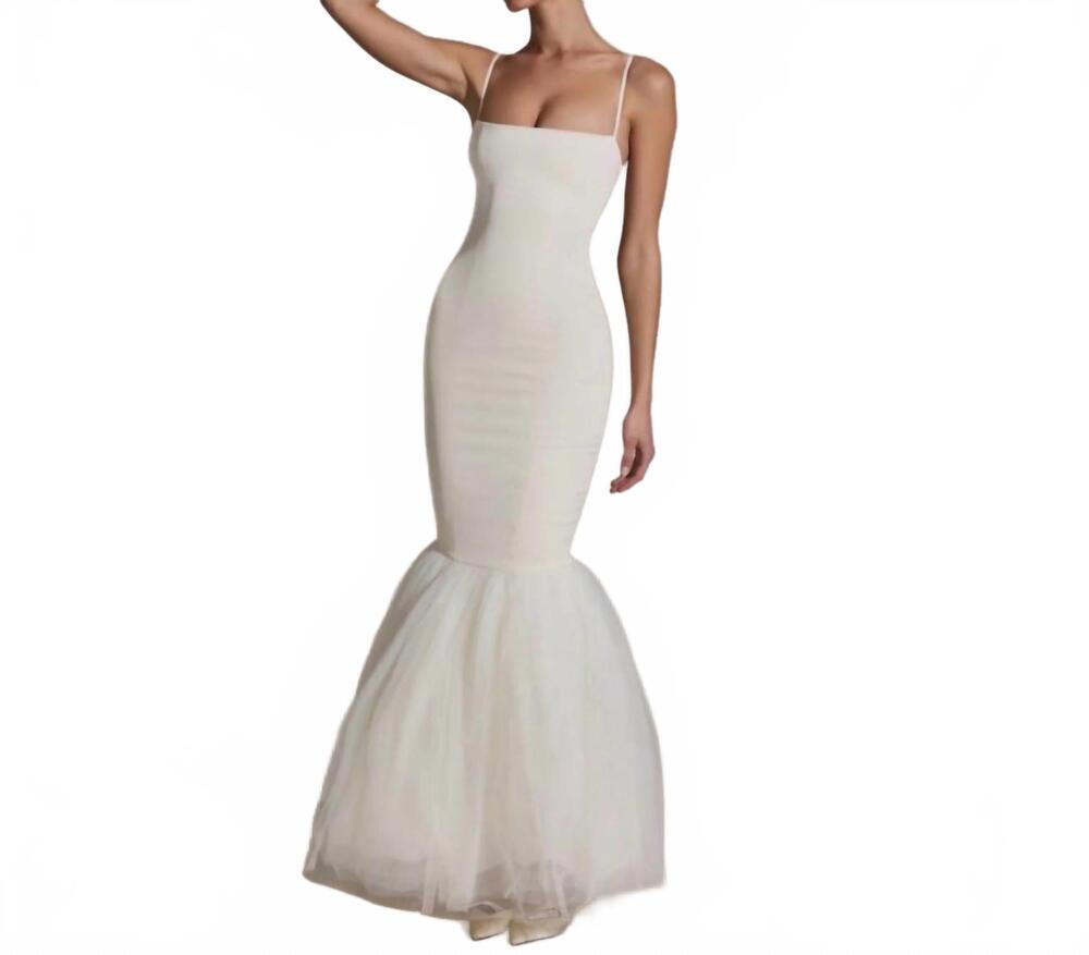 NEW OH POLLY adelpha tulle hemfishtail gown in ivory